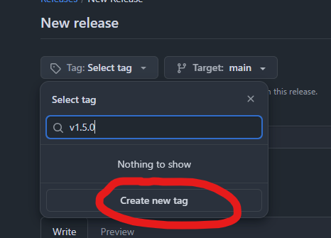 Skjermbilde av github-nettside, lag ny tag