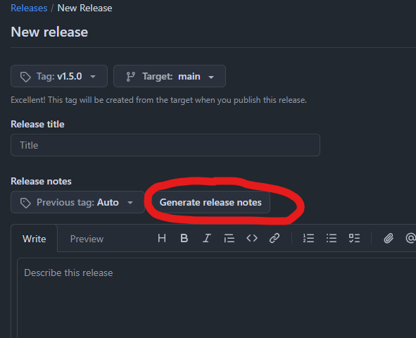 Skjermbilde av github-nettside, lag release-notes