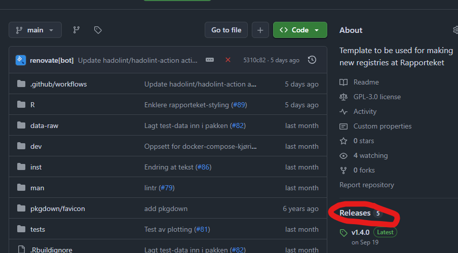 Skjermbilde av github-nettside, gå til release