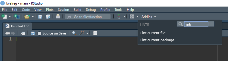 Dei ulike lintr-vala i Addins-menyen.